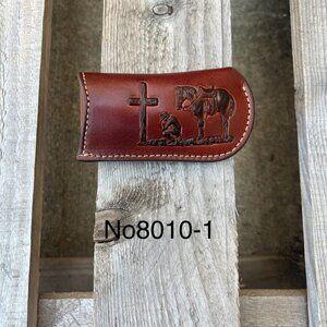 Brown Leather Praying Cowboy Design Large Knife Sheath